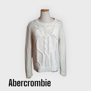 Abercrombie and Fitch White Cable Knit Fisherman's Sweater